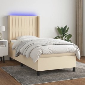 Letto A Molle Con Materasso E Led Crema 90x200 Cm İn Tessuto /