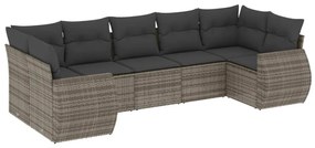 Set Divani da Giardino 7 pz con Cuscini Grigio in Polyrattan