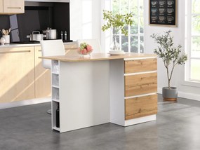 Isola centrale da cucina con 6 cassetti e 4 nicchie in MDF Naturale chiaro e Bianco - POMARELA