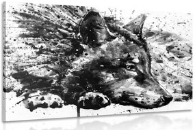 Quadro su tela – Lupo in acquerello in bianco e nero