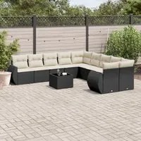 Set Divani da Giardino 11 pz con Cuscini in Polyrattan Nero 3221915