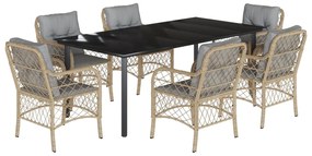 Set pranzo da giardino 7 pz con cuscini beige misto polyrattan