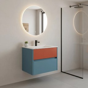 Mobile da bagno sospeso sotto lavabo Niwa 2 cassetti L 59.5 x H 50 x P 45.5 cm blu pacifico e paprika cannettato
