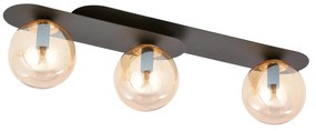 Plafoniera Minimal 3 Luci Teia In Acciaio Nero E Sfere Vetro Ambra