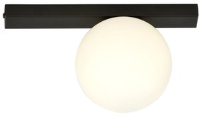 Plafoniera Moderna 1 Luce Fit Barra In Acciaio Nero E Sfera Di Vetro Opale