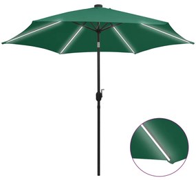 Ombrellone Con Luci A Led E Palo Alluminio 300 Cm Verde /