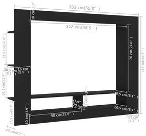 Mobile Porta TV Nero 152x22x113 cm in Legno Multistrato