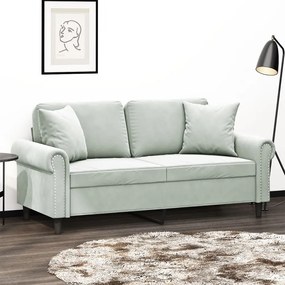 Divano A 2 Posti Con Cuscini Grigio Chiaro 140 Cm İn Velluto /