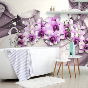 Carta da parati – Fiori viola su sfondo astratto