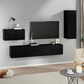 Set Mobili Porta Tv 4 Pz Nero İn Legno Multistrato /