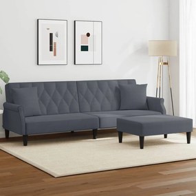 Divano Letto 2posti Cuscini E Poggiapiedi Grigio Scuro Velluto /
