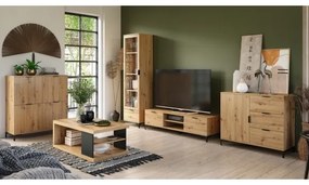 Tavolino da salotto LORA con ripiano e vano contenitore, rovere artisan/nero