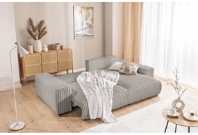 Divano angolare con penisola a destra grigio chiaro e rivestimento in velluto a coste allungabile e con contenitore Sarina – Ropez