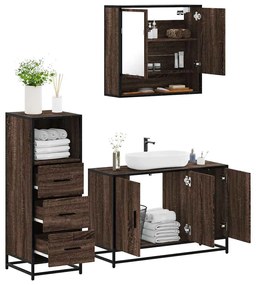 Set Mobili Da Bagno 3 Pz Rovere Marrone İn Legno Multistrato /