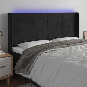 Testiera A Led Nera 163x16x118/128 Cm İn Velluto /