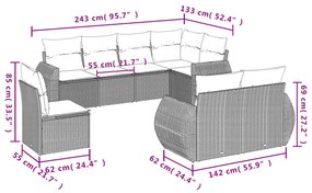 Set divano da giardino 8 pz con cuscini grigio in polyrattan