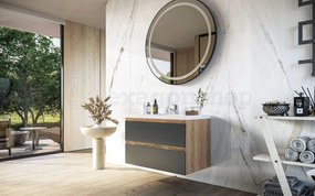 Mobile bagno noce antracite 80x46 Milo a due cassetti con lavabo ad incasso