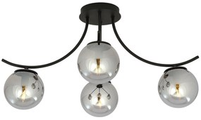 Plafoniera Moderna 4 Luci Coeo In Acciaio Nero E Diffusori In Vetro Fumè