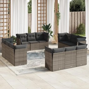 Set divani da giardino 12 pz con cuscini grigio in polyrattan