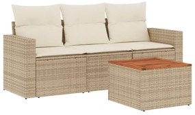 Set divano da giardino 4 pz con cuscini beige in polyrattan