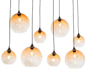 Lampada a sospensione Art Déco bronzo scuro con vetro ambrato 8 luci - Sandra