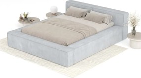 Letto matrimoniale imbottito grigio chiaro con contenitore e rete inclusi 160x200 cm Voliera – Maison de Rêve
