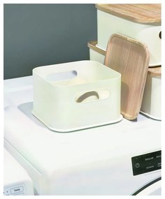 Scatola portaoggetti bianca con coperchio in legno di paulownia con manico, 21,3 x 21,3 cm Eco - iDesign