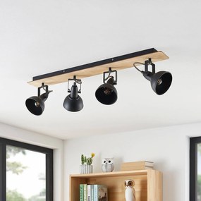 Lindby Aylis, plafoniera a 4 luci, 82 cm, nero, legno, E14