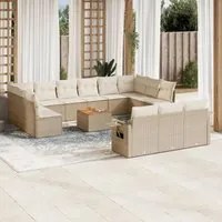 Set Divani da Giardino 14pz con Cuscini in Polyrattan Beige 3257136