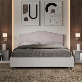 Letto contenitore da 160x190 in legno bianco e testata in microfibra glicine Grace