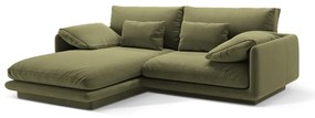 Divano angolare in verde chiaro (con penisola a sinistra/con chaise lounge) con rivestimento in velluto Torino – Micadoni