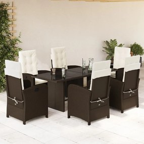 Set da pranzo da giardino 7pz con cuscini in polyrattan marrone