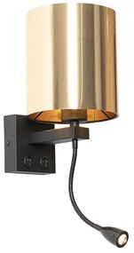 Lampada da parete nera con braccio flex e paralume oro 15 cm - Brescia