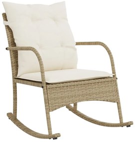 Sedia a dondolo da giardino con cuscini in polyrattan beige