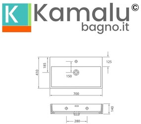 Kamalu - lavabo sospeso 70 cm squadrato in ceramica bianca | litos-df70