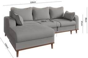 Divano angolare grigio chiaro in velluto a coste (angolo sinistro) Beata - Ropez