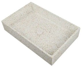 Kamalu - Lavabo da appoggio rettangolare con finitura terrazzo beige | KTERD-600BE