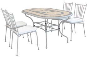 VENTUS - set tavolo in alluminio e teak cm 160 x 90 x 74 h con 4 sedie Ventus