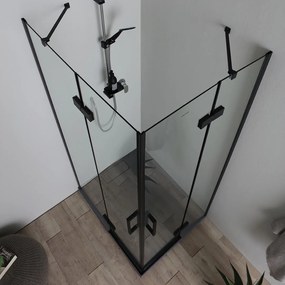 Box Doccia 80X100 H190 Porta Battente Nero Opaco Senza Telaio | Lion