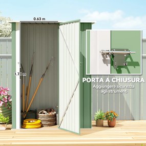 Capanno Porta Attrezzi 142x86x189 cm con Tetto Inclinato e Porta Bloccabile in Metallo Verde Chiaro...
