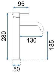 REA-B9409 - Miscelatore per lavabo LUNGO 28 cm, finitura oro