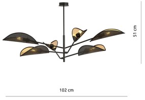 Lampadario 6 Luci Vene In Acciao Nero E Oro Con Bracci Mobili