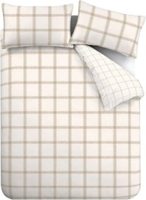 Set copripiumino e federa beige in cotone per letto matrimoniale 200x200 cm Oxton Check – Bianca