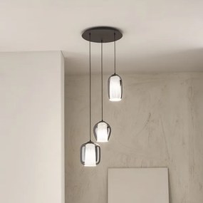 Lampada sospensione BONNIE con 3 diffusori in vetro soffiato 45 cm Fumč