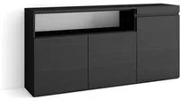 Credenza, Mobile soggiorno 150x75x35cm, 3 Porte, grande stoccaggio, Stile moderno colore Nero