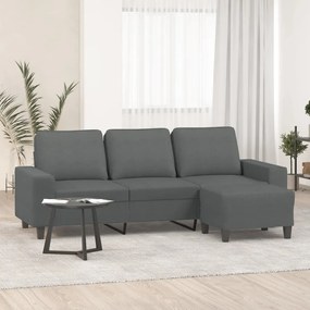 Divano A 3 Posti Con Poggiapiedi Grigio Scuro 180cm İn Tessuto /