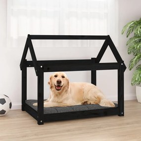 Cuccia Per Cani Nera 81x60x70 Cm İn Legno Massello Di Pino /