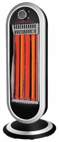 Stufa al Carbonio Oscillante 900W con Potenza Regolabile 2 Livelli con Griglia di Protezione in Metallo Oscillazione Automatico Nero Argento