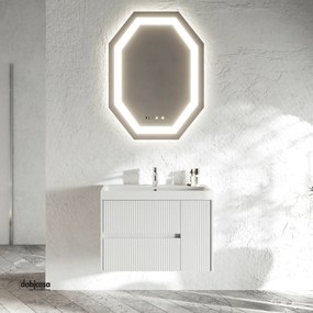 Mobile Bagno Sospeso "Portofino" Da 80 Cm Composto Da Due Cassetti Ed Un Vano a Giorno Finitura Bianco Opaco