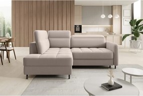 Divano angolare marrone chiaro allungabile/con contenitore (con penisola a sinistra/a L) e rivestimento in velluto Barea – ELTAP